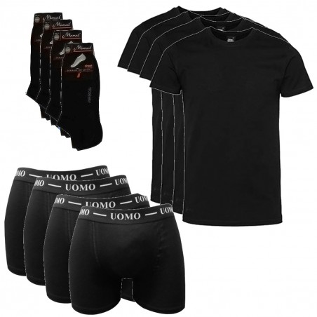 445B MYFLEX Πακέτο 4 Τεμάχιων Ανδρικές Φανέλες με Κοντό Μανίκι Μαύρες, Μπόξερ και Κάλτσες Σοσόνι (BLACK)