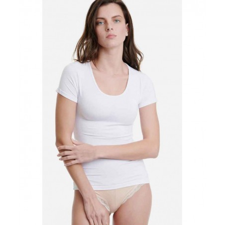 W2203-01 WALK ΓΥΝΑΙΚΕΙΟ T-SHIRT ΚΟΝΤΟ ΜΑΝΙΚΙ ΛΑΙΜΟΚΟΨΗ BAMBOO (WHITE)