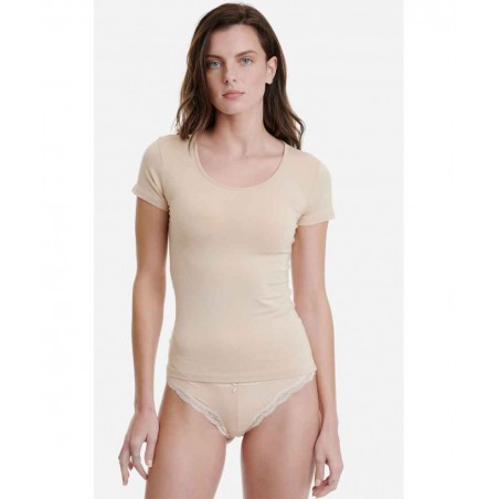 W2203-19 WALK ΓΥΝΑΙΚΕΙΟ T-SHIRT ΚΟΝΤΟ ΜΑΝΙΚΙ ΛΑΙΜΟΚΟΨΗ BAMBOO (BEIGE)