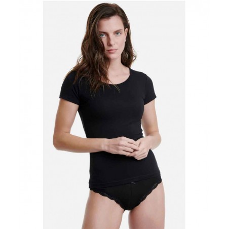 W2203-02 WALK ΓΥΝΑΙΚΕΙΟ T-SHIRT ΚΟΝΤΟ ΜΑΝΙΚΙ ΛΑΙΜΟΚΟΨΗ BAMBOO (BLACK)