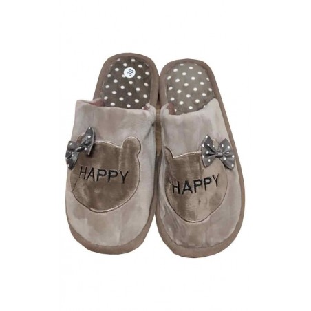 XL-2163-02 JOIN Γυναικεία Παντόφλα Με Σχέδιο HAPPY (BROWN)