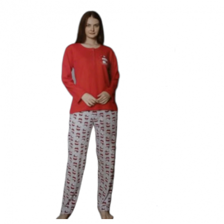 3340-01 MISS MELINA Γυναικεία Βαμβακερή Πυτζάμα Με Σχέδιο Χιονάνθρωπο (RED)