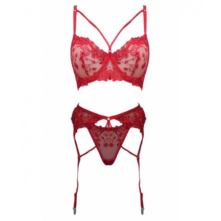 9802-03 Γυναικείο Σετ Sexy Εσώρουχα Σουτιέν-Στρινγκ-Ζαρτιέρα (RED)