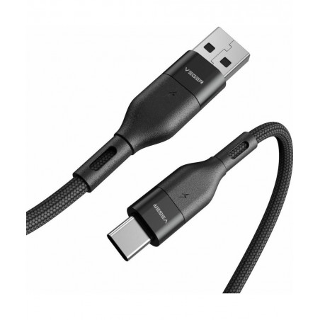 VEGER AC03 BRAIDED USB 2.0 CABLE USB-C MALE - USB-A MALE ΜΑΥΡΟ 1.2M