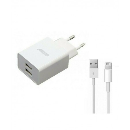 EZRA ΦΟΡΤΙΣΤΗΣ ΜΕ 2 ΘΥΡΕΣ USB-A ΚΑΙ ΚΑΛΩΔΙΟ LIGHTNING (WHITE)