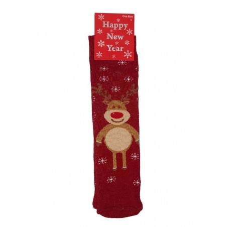 HAPPY NEW YEAR Unisex Χριστουγεννιάτικες κάλτσες Ταρανδάκι (BEIGE-BORDEAUX)