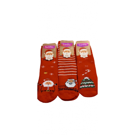 JOIN Παιδικές Κάλτσες Χριστουγεννιάτικες Με Βεντουζάκια 3 Ζεύγη Μαζί Με Σχέδιο Άγιο Βασίλη Και Ταρανδάκι (RED)
