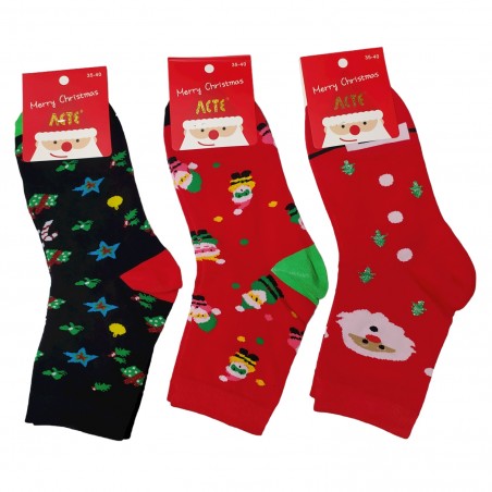 ΛCTE ΣΕΤ ΓΥΝΑΙΚΕΙΕΣ ΧΡΙΣΤΟΥΓΕΝΙΑΤΙΚΕΣ ΚΑΛΤΣΕΣ ΜΕ ΣΧΕΔΙΑ 3 ΖΕΥΓΗ (BLACK-RED)