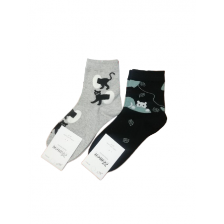 JOIN ΚΑΛΤΣΕΣ ΗΜΙΚΟΝΤΕΣ "CAT LADY" 2PACK (BLACK/GREY)