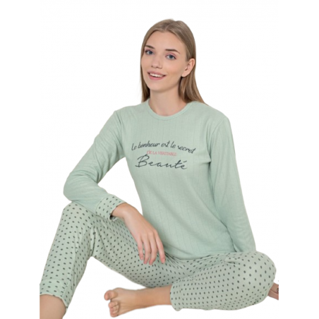 FAWN ΓΥΝΑΙΚΕΙΑ ΠΥΤΖΑΜΑ RIBBED ΜΕ ΠΟΥΑ (LIGHT GREEN)