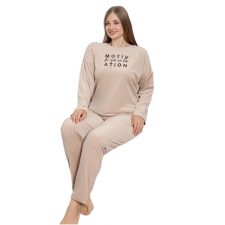 MIRANO ΓΥΝΑΙΚΕΙΑ ΠΥΤΖΑΜΑ VELVET BIG SIZE (BEIGE)