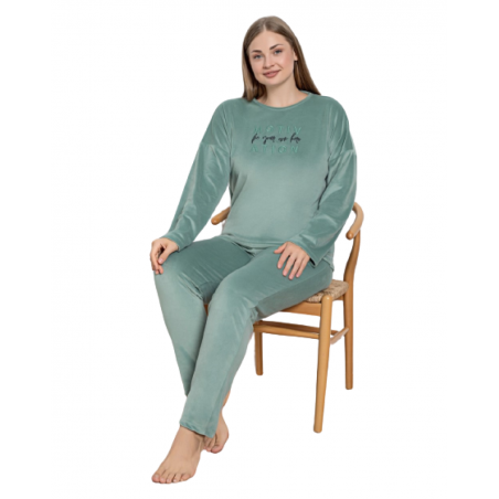 MIRANO ΓΥΝΑΙΚΕΙΑ ΠΥΤΖΑΜΑ VELVET BIG SIZE (GREEN)