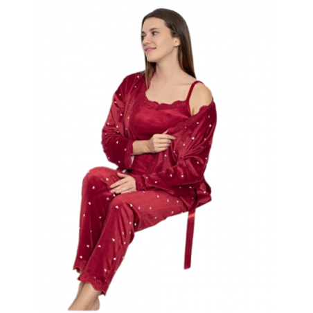 MIRANO ΓΥΝΑΙΚΕΙΑ ΠΥΤΖΑΜΑ VELVET 3PCS (BORDEAUX)