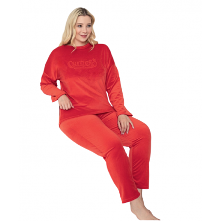 MIRANO ΓΥΝΑΙΚΕΙΑ ΠΥΤΖΑΜΑ VELVET BIG SIZE (RED)