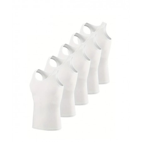 JOIN ΣΕΤ 5 ΑΝΔΡΙΚΕΣ ΦΑΝΕΛΕΣ TANK TOP ΒΑΜΒΑΚΙ SLIM FIT ΛΕΥΚΟ