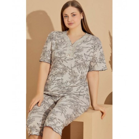 LINDROS ΣΕΤ ΓΥΝΑΙΚΕΙΕΑ ΠΥΤΖΑΜΑ CAPRI BIG SIZE ΒΑΜΒΑΚΙ ΓΚΡΙ