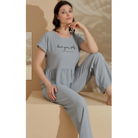 BOYRAZ ΣΕΤ ΓΥΝΑΙΚΕΙΑ ΠΥΤΖΑΜΑ LOVE YOURSELF NORMAL SIZE ΒΑΜΒΑΚΙ ΓΚΡΙ