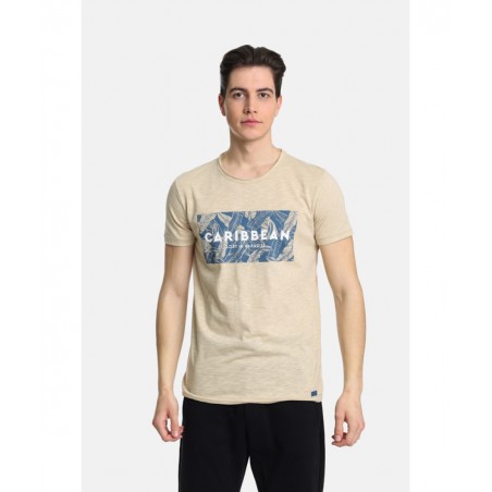 PACO&CO ΑΝΔΡΙΚΟ T-SHIRT ΚΟΝΤΟ ΜΑΝΙΚΙ ΒΑΜΒΑΚΙ NORMAL FIT (BEIGE)