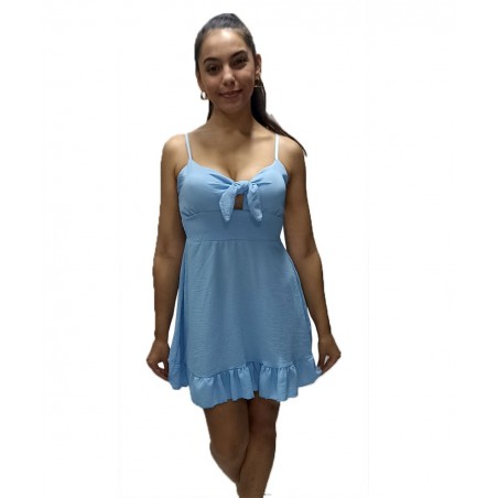 3216-03 NEW COLLECTION ΓΥΝΑΙΚΕΙΟ ΚΟΝΤΟ ΦΟΡΕΜΑ ΜΟΝΟΧΡΩΜΟ ΜΕ ΛΕΠΤΗ ΤΙΡΑΝΤΑ ΚΑΙ ΦΙΟΓΚΟ (LIGNT BLUE)