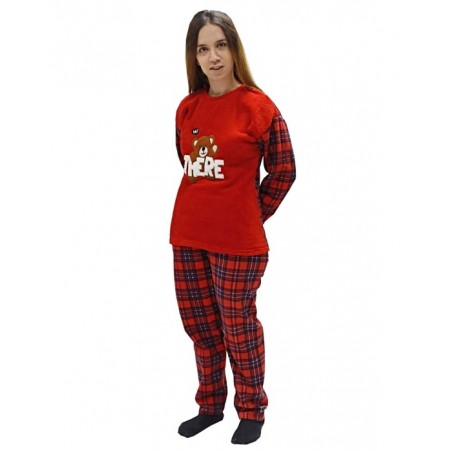 21064 LINDROS ΓΥΝΑΙΚΕΙΑ ΦΛΙΣ ΚΑΡΟ ΠΥΖΑΜΑ ΜΕ ΑΡΚΟΥΔΑΚΙ 21064 ΒΑΜΒΑΚΕΡΟ NORMAL FIT ΚΟΚΚΙΝΟ