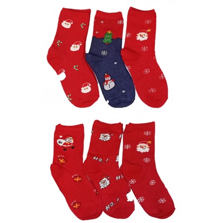 N624 Σετ 6 παιδικές χριστουγεννιάτικες κάλτσες βαμβάκι
