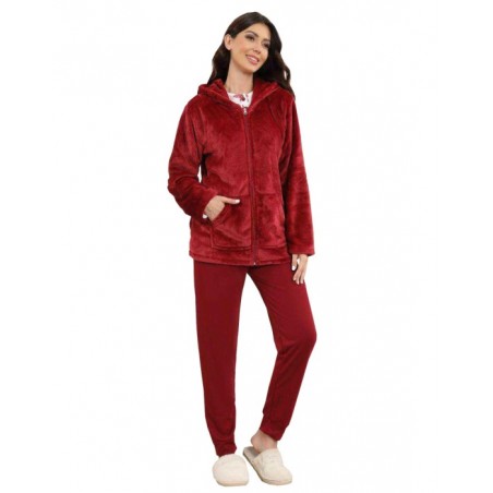 F5274-04 JOIN ΓΥΝΑΙΚΕΙΟ ΣΕΤ ΦΛΙΣ ΖΑΚΕΤΑ ΚΟΥΚΟΥΛΑ - ΠΥΖΑΜΑ - ΠΑΝΤΕΛΟΝΙ NORMAL FIT POLYESTER ΜΠΟΡΝΤΟ