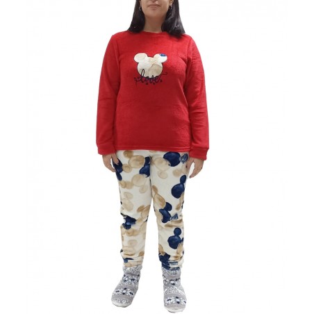 JOIN ΓΥΝΑΙΚΕΙΑ ΒΕΛΟΥΤΕ ΠΥΤΖΑΜΑ MICKEY POLYESTER SLIM FIT ΚΟΚΚΙΝΟ