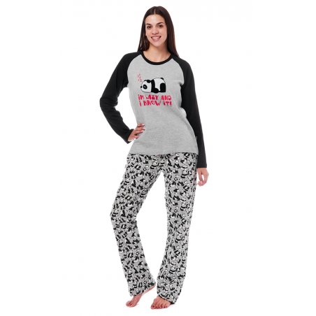 APPLE ΓΥΝΑΙΚΕΙΑ ΠΥΤΖΑΜΑ PANDA ΒΑΜΒΑΚΙ NORMAL FIT ΓΚΡΙ