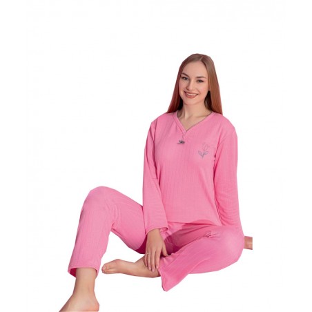 3426 MISS LALE ΓΥΝΑΙΚΕΙΑ ΠΥΤΖΑΜΑ ΜΟΝΟΧΡΩΜΗ FLOWER ΒΑΜΒΑΚΙ ΡΟΖ