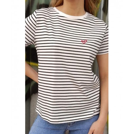 302980-01 MARKIZ ΓΥΝΑΙΚΕΙΟ TSHIRT ΡΙΓΕ ΚΑΡΔΟΥΛΑ ΒΑΜΒΑΚΙ ΛΕΥΚΟ