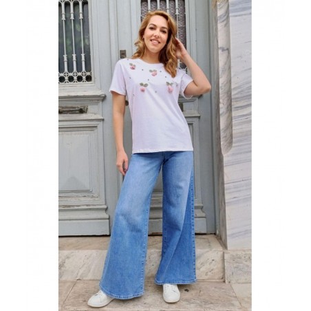 302983-01 MARKIZ ΓΥΝΑΙΚΕΙΟ TSHIRT ΚΕΡΑΣΑΚΙΑ ΒΑΜΒΑΚΙ ΛΕΥΚΟ