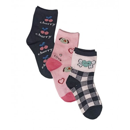 365 ΣΕΤ 3 ΠΑΙΔΙΚΕΣ ΚΑΛΤΣΕΣ ΚΟΡΙΤΣΙ CHERRY ΒΑΜΒΑΚΙ ΣΙΕΛ - ΡΟΖ