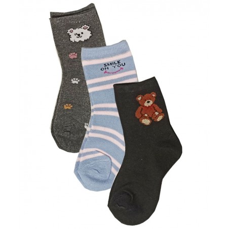 365 ΣΕΤ 3 ΠΑΙΔΙΚΕΣ ΚΑΛΤΣΕΣ ΚΟΡΙΤΣΙ HELLO ΒΑΜΒΑΚΙ ΣΙΕΛ - ΓΚΡΙ