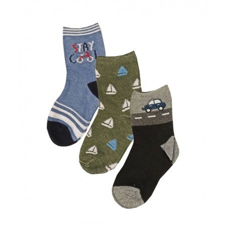 365 ΣΕΤ 3 ΠΑΙΔΙΚΕΣ ΚΑΛΤΣΕΣ ΑΓΟΡΙ LET'S GO ΒΑΜΒΑΚΙ ΜΠΛΕ - ΓΚΡΙ