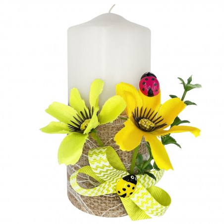 73-2103 Κερί Κορμός Λινάτσα Λουλούδι-Πασχαλίτσα 12x5cm