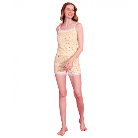 MISS LALE ΓΥΝΑΙΚΕΙΑ ΚΑΛΟΚΑΙΡΙΝΗ ΠΥΤΖΑΜΑ ΡΑΝΤΑΚΙ ΔΑΝΤΕΛΑ LEMONS ΒΑΜΒΑΚΙ ΚΙΤΡΙΝΟ