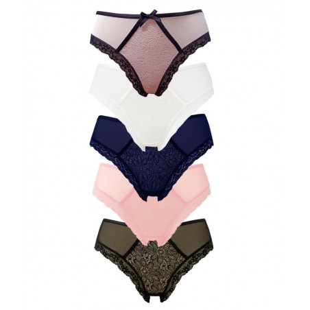 JOIN Σετ 5 Γυναικεία Slip Sexy Open Lace Πολύχρωμο