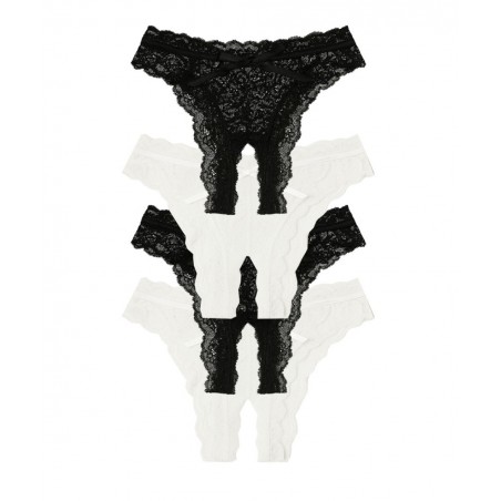 ANCONA Σετ 4 Γυναικεία Σλιπάκια Αυτοκινήτου Δαντέλα ΄Πολυμίδιο Άσπρο - Μαύρο