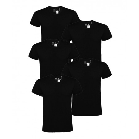 WORKER Σετ 5 Ανδρικά T-Shirt Βαμβάκι Μαύρα