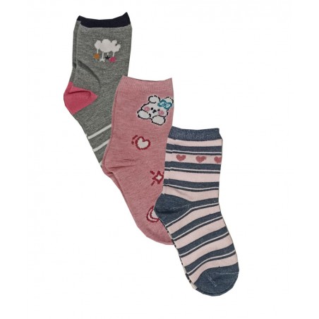 365 Σετ 3 Παιδικές Κάλτσες Κορίτσι Cloud Βαμβάκι Ροζ - Γκρί