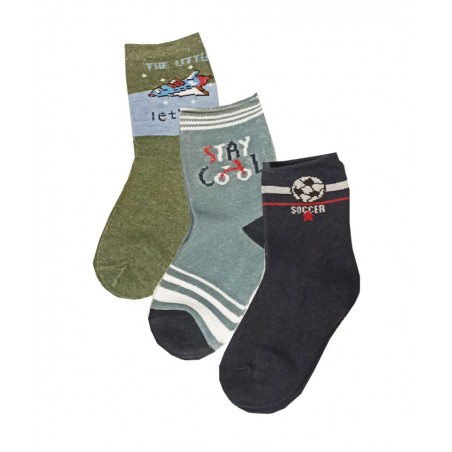 365 Σετ 3 Παιδικές Κάλτσες Αγόρι Socker Βαμβάκι Μπλέ - Γκρί