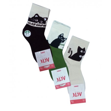 JOIN Σετ 3 Γυναικείες Κάλτσες Γατούλες Βαμβάκι Νormal fit Εκρού - Πράσινο - Μαύρο