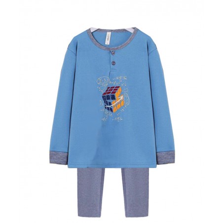 COOL Ανδρική Χειμερινή Πυτζάμα με Μακρύ Μανίκι με Σχέδιο Αριθμητική Σιελ