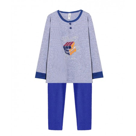 COOL Ανδρική Χειμερινή Πυτζάμα με Μακρύ Μανίκι με Σχέδιο Αριθμητική Γκρι