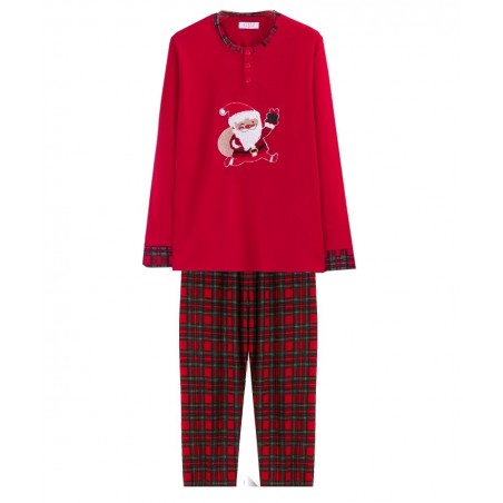 COOL Χριστουγεννιάτικη Παιδική Πυτζάμα Καρο Santa Με Κουμπακια Κοκινο