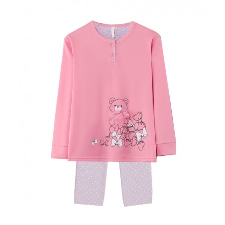COOL Παιδική Χειμερινή Πυτζάμα με Μακρύ Μανίκι και Ανάγλυφο Σχέδιο Αρκουδάκι Ροζ