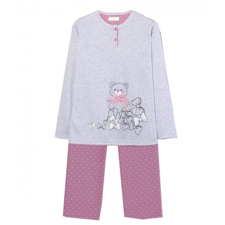 COOL Παιδική Χειμερινή Πυτζάμα με Μακρύ Μανίκι και Ανάγλυφο Σχέδιο Αρκουδάκι Γκρι