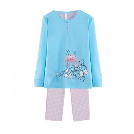COOL Παιδική Χειμερινή Πυτζάμα με Μακρύ Μανίκι και Ανάγλυφο Σχέδιο Αρκουδάκι Τιρκουάζ