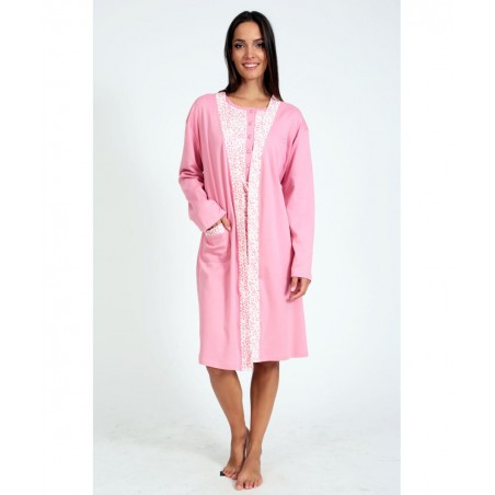 24595-2 LYDIA CREATIONS ΓΥΝΑΙΚΕΙΟ ΣΕΤ ΝΥΧΤΙΚΟ ΜΕ ΡΟΜΠΑ NORMAL FIT ΒΑΜΒΑΚΕΡΟ ΡΟΖ