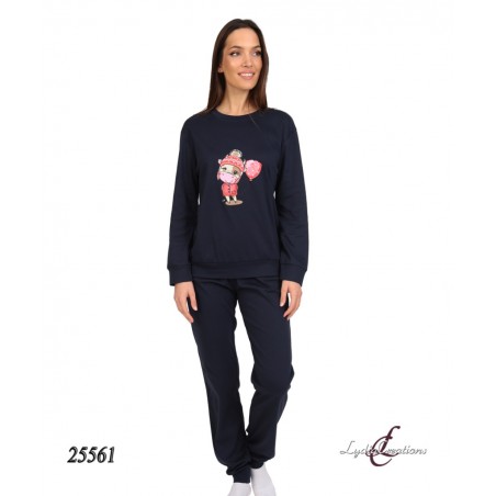 25561 LYDIA CREATIONS ΓΥΝΑΙΚΕΙΟ ΣΕΤ ΠΥΖΑΜΑΣ NORMAL FIT ΠΟΛΥΕΣΤΕΡΑΣ ΣΚΟΥΡΟ ΜΠΛΕ